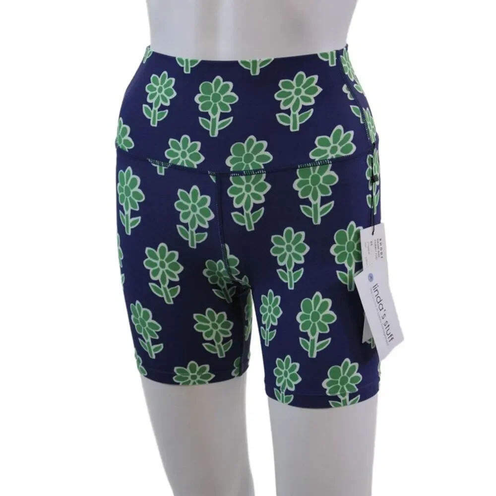 Rhode Womens Stretch Floral Print Mid-Rise Activewear Bike Shorts Blue Size XS